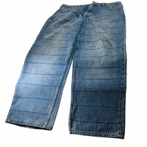 Meoshe Jeans Men 40x32 Blue Wide Leg Baggy Hip Hop Style Vtg 90s Y2K Stars Lines - £112.06 GBP