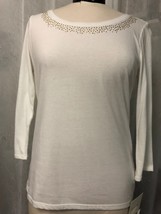 Ellen Tracy Women&#39;s Top White 3/4 Sleeve W/ Gold Rhinestone Accents Top NWT - £22.39 GBP