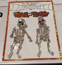 New Trick or Treat Fashion Silver Skelton Moveable Earrings New With Tags. - £6.74 GBP