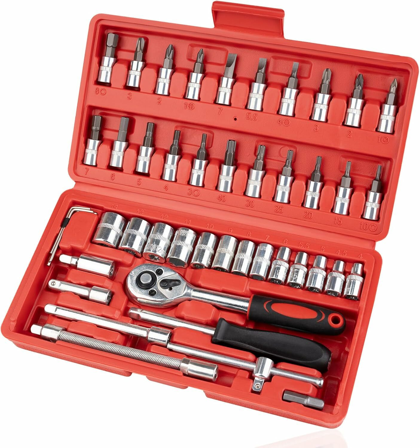 46Pcs Small Drive Socket Ratchet Wrench Screwdriver Set, 1/4 Inch Metric... - $37.96