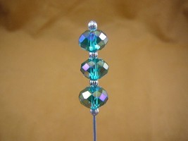 u70-44) Aqua green faceted glass + silver tone beaded hatpin Pin hat pin... - $14.22 CAD
