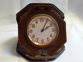 Vtg Abra Watch Co. Six Jewels Travel Clock Art Deco Design In Leather Case *Runs - £78.86 GBP