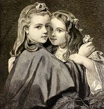 The Whisper Between 2 Friends Steel Engraving 1859 Victorian Children Art DWY5E - £55.46 GBP