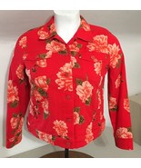 Isaac Mizrahi Live RED w Orange Roses Womens Jacket Cotton Blend Sz 14 G54 - £23.07 GBP