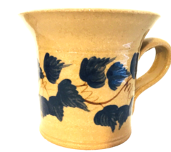 Mill Creek Stoneware Pottery Mug by Pat Fleming Tan w/Green Leaves 10 oz... - $13.49