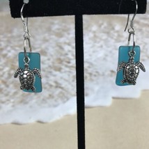 Sea Beach Glass Pebble Dangle Earrings Sea Turtle  Surgical Steel Ear wire - £15.68 GBP