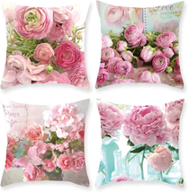Floral Throw Pillow Cover, 18 X 18 Inch Flowers Decorative Cushion Cases Floral - £23.88 GBP