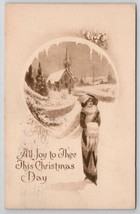 Christmas Greetings Beautiful Edwardian Woman In Snow Church Postcard T25 - £5.55 GBP