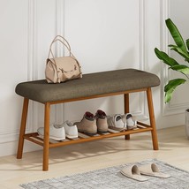 Bamworld Entryway Bench With Storage Bamboo Shoe Bench With Cushion Seat, Brown - £79.92 GBP