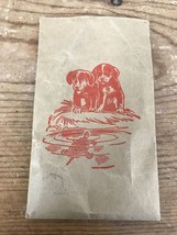 Vtg Antique Small Brown Paper Stationary Bag Envelope Lithograph Puppies... - $14.99