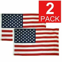 2 Pack Embroidered Stars All Sewn Stripes 100% 3X5 American Flags Grommets USA - £20.28 GBP