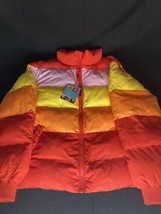 Lego X Target Womens Puffer Jacket Striped NWT Red Yellow Orange Pink Small - £60.87 GBP