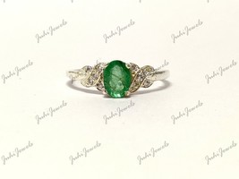 Silver Emerald Anniversary Ring 1 Ct Emerald Promise Band May Birthstone... - £36.97 GBP