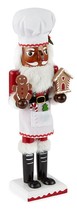 Wooden Christmas Nutcracker,14&quot;,AFRICAN American Chef Santa W/GINGERBREAD 635,NP - £27.68 GBP