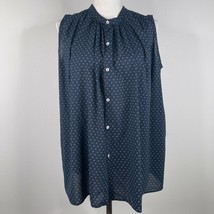 NEW bunai Blouse Top Shirt Womens 1 Sheer Billowy Cotton Blue White Spotted - $46.74