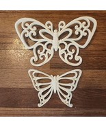 2 1970 Homco Light Yellow Off White Hard Plastic Butterflies Wall Decor ... - $15.88