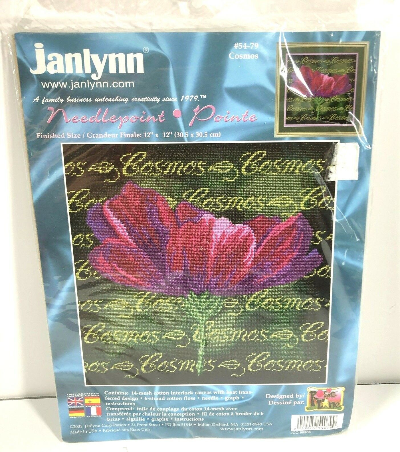 Janlynn Cosmos Needlepoint 54-79 12 x12 Vintage 2001 New/Unopened Rosy Lane - $45.22