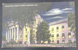 Vintage Florida State Capitol at Night Tallahassee FL Florida Linen Postcard - £5.82 GBP