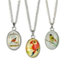 SET OF 3 BIRD NECKLACES 3pcs Colorful 1&quot; Pendant Necklace Cute Fashion J... - $4.95