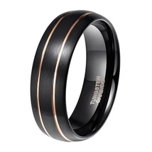 Tungsten Ring for Men Black With Gold Line 8mm Dome Comfort Fit Wedding Ring Jew - £18.55 GBP