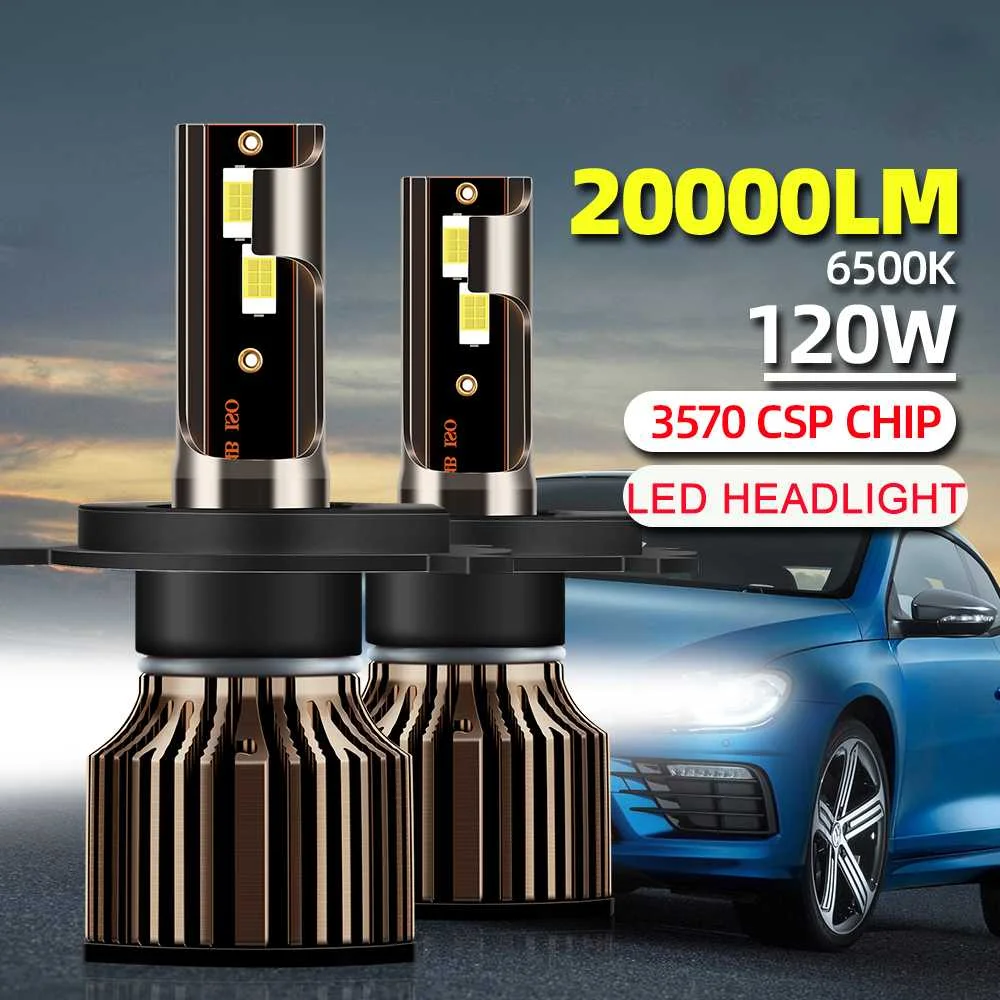 2pcs H4 LED Headlight Car LED Lights 20000LM 120W 6500K CSP Chip High Low Beam - £25.72 GBP