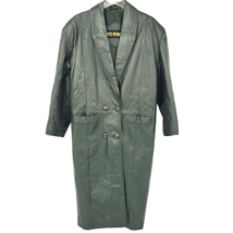 Fitz Wright Womens Green Leather Coat Size M Long 2 Button Closure - £54.59 GBP