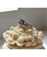 Purple Amethyst Round CZ Pave Ring Silver Plated Copper 6mm Adjustable Gift - $19.99