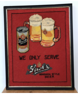 Vtg Strohs We Only Serve Bohemian Style Beer Crewel Fabric Framed Pub Ba... - £218.90 GBP