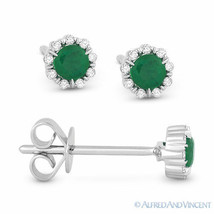 0.28 ct Round Cut Green Emerald &amp; Diamond Pave 14k White Gold Baby Stud Earrings - £212.13 GBP