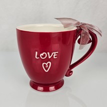 2006 Starbucks Red LOVE Coffee Mug Cup Valentines Day Heart Charm Ribbon & Bow - $19.79