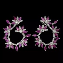 All Natural Marquise Ruby &amp; Cz 14K White Gold Plate Sterling Silver Earrings - £119.35 GBP