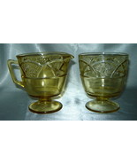 FEDERAL GLASS Yellow DEPRESSION Rosemary Pattern Footed Creamer &amp; Sugar - $14.60