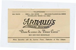 ARNAUD&#39;s Cuisine Delicieuse Card Rue Bienville New Orleans Louisiana 1940&#39;s - $37.62