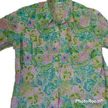 Blair women&#39;s XL 3/4 sleeve floral button down shirt blue green pink  - $19.79