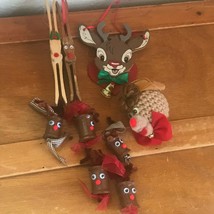 Lot of Handmade Wood Clothespin Spool Crocheted Reindeer Christmas Tree Ornament - £9.00 GBP