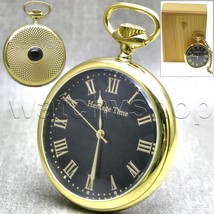 Pocket Watch Mechanical Heritage Time Gold Solid Brass Men 50 MM with Ch... - $49.99