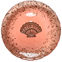 Artistic Accents Art Glass Pink and Gold 7&quot; Scallop Shell Bubbles Design Plate - £20.03 GBP