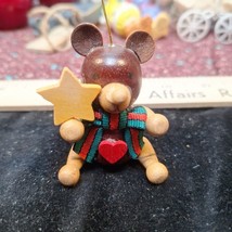 Hand Cratfed Christmas Ornament Bear Taiwan Wood heart star - £3.96 GBP
