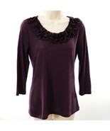 Marina Luna Womens Ruffle Scoop Neck Shirt S Small Purple Slub Knit 3/4 ... - $28.49