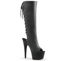 PLEASER ADORE-2018 Women&#39;s Black 7&quot; Heel Platform Open Toe Side Zip Boots - $93.95