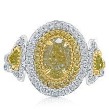 Certifié GIA 2.59 Carat Ovale Lumière Diamant Jaune Proposition Bague 18k Or - $5,456.50