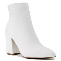 Sugar Women Block Heel Ankle Bootie Evvie Size US 8.5M White Smooth Faux Leather - £24.92 GBP