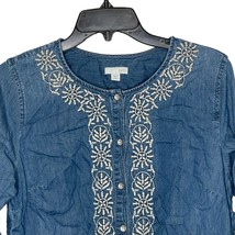 J.Jill Missy Embroidered Blue Denim Pockets Dress Longsleeve Cotton Women Medium - £23.34 GBP