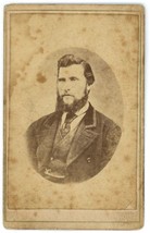 CIRCA 1880&#39;S CDV Large Handsome Man Beard Suit Vest Tie Hutton Glasgow Scotland - £7.42 GBP