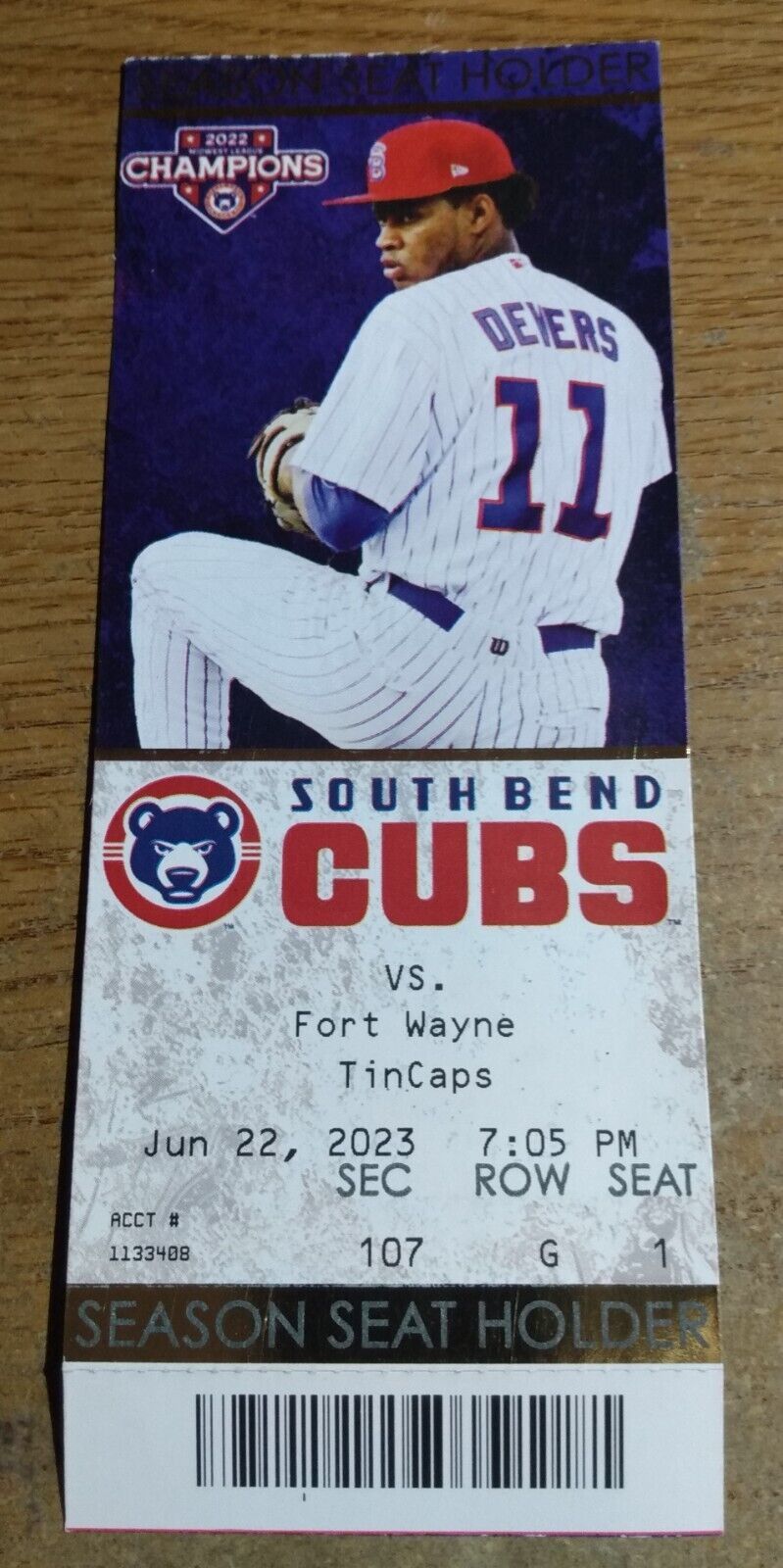 2023 South Bend A+ League Baseball Ticket Cubs Top Prospect Luis Devers - $1.75