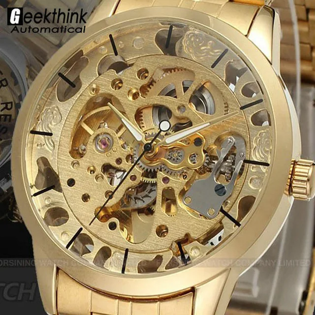 Men&#39;s Watch All Stainless Steel Transparent Automatic Mechanical Watch Skeleton  - £100.43 GBP