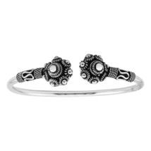 925 Sterling Silver Balinese Style Bangle with Flowers - £29.88 GBP
