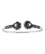 925 Sterling Silver Balinese Style Bangle with Flowers - £29.96 GBP