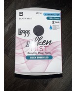 L&#39;eggs Silken Mist 2 Pair Women&#39;s Tights Hose Black Mist Control Top Coo... - $17.58 CAD