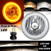5-3/4&quot; H5006 H5001 Crystal SMD Amber Halo H4 Headlight w/ 4000lm LED Bulb EACH - £74.66 GBP